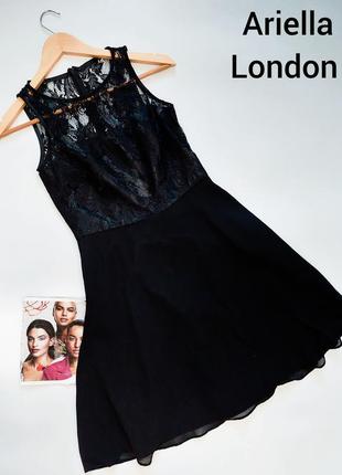 Женское вечернее черное гипюровое приталенное платье миди с кружевом от бренда ariella,
