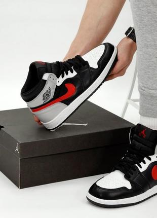 Мужские кроссовки nike air jordan 1 high white black red 41-42-43-44-45