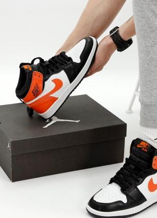 Мужские кроссовки nike air jordan 1 high white black orange 40-41-42-43-44-453 фото