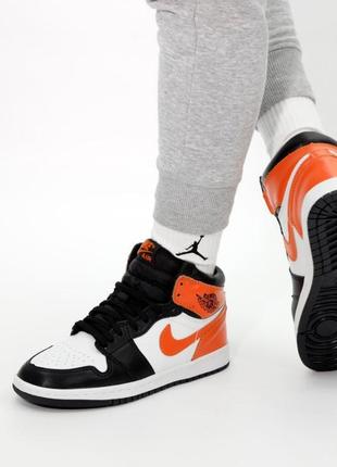 Мужские кроссовки nike air jordan 1 high white black orange 40-41-42-43-44-45