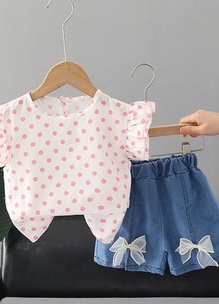 Комплект костюм для дівчинки шорти блуза блузочка футболка1 фото