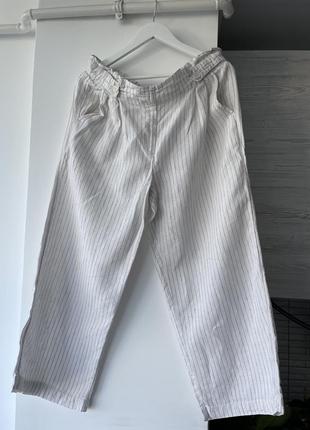 Льняные брюки белые, светлые кьюлоты в полоску c&amp;a3 фото