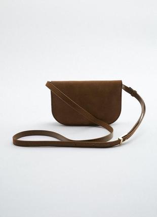Zara коричневая сумка кросс-боди замш