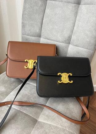 Женская кожаная сумка celine черная и коричневая