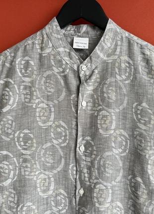 Primo emporio italy оригинал мужская лёгкая летняя льняная рубашка сорочка без воротника стойка разм2 фото