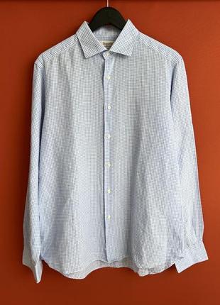 Bagutta italy оригинал мужская лёгкая летняя льняная рубашка сорочка размер m l б у