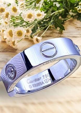 Кільце  в стилі карт'є, з камінцями, в стилі cartier love, біла позолота