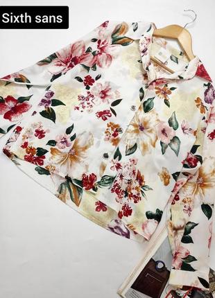 Рубашка женская блуза белого цвета в цветочный принт прямого свободного кроя от бренда sixth sense 12