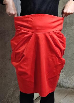 Спідниця червона юбка красная тюльпан кокон миди футляр8 фото