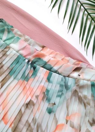 Плиссированная юбка миди пастельный акварельный цветочный принт, плиссе, на подкладке4 фото