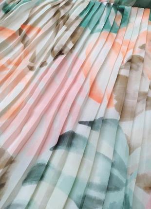 Плиссированная юбка миди пастельный акварельный цветочный принт, плиссе, на подкладке5 фото