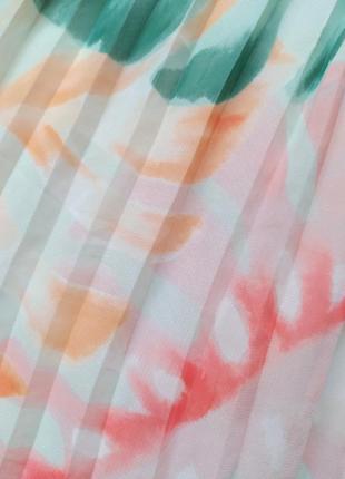 Плиссированная юбка миди пастельный акварельный цветочный принт, плиссе, на подкладке6 фото