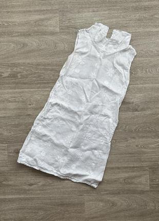 Белоснежное льняное легкое натура платье с вышивкой made in italy 40/l2 фото
