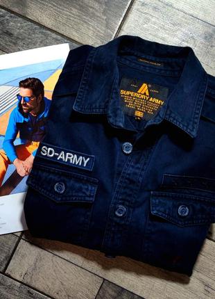 Мужская плотная хлопковая рубашка superdry military storm shirt в синем цвете размер s2 фото