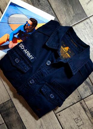 Мужская плотная хлопковая рубашка superdry military storm shirt в синем цвете размер s4 фото