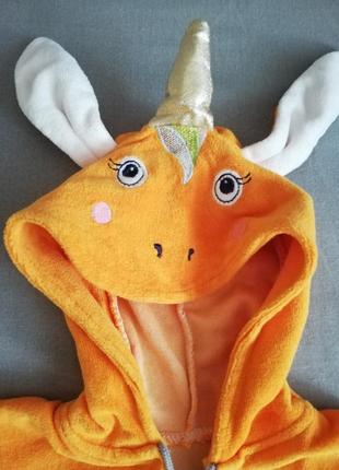 Комбинезон бодик боди ромпер детский младенец оранжевый дракон 39 см единорог с рожками с капюшоном3 фото