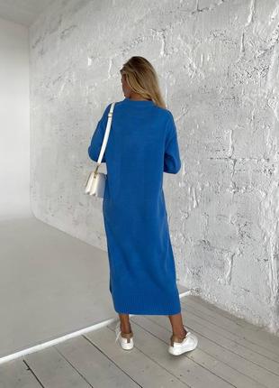 Тепла трикотажна в'язана сиея блакитна  міді сукня плаття3 фото