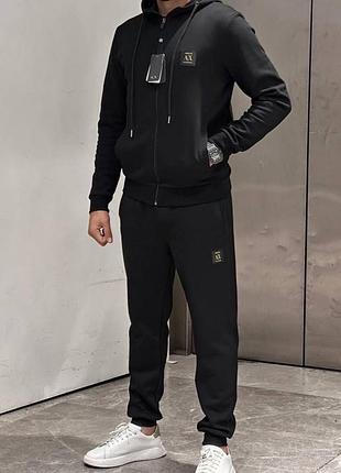 Мужской чёрный спортивный костюм armani exchange с капюшоном чорний чоловічий костюм armani