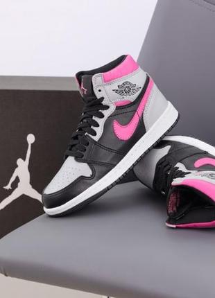 Женские кроссовки nike air jordan 1 high grey black pink 36-37-38-39-40-41