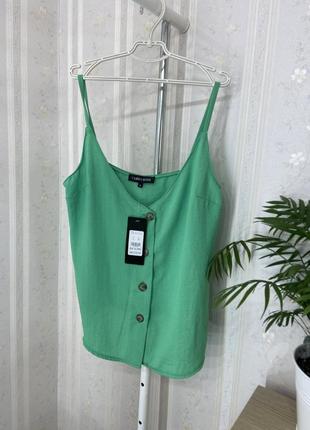 Зелёная майка на тонких бретелях и пуговицах, легкая блуза, топ маечка1 фото