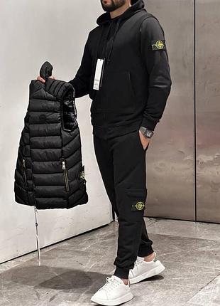 Осеняя чёрная жилетка безрукавка stone island безрукавка чорна чоловіча стьобана жилетка stone island + костюм