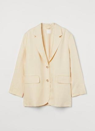 Піджак лляний бежевий оверсайз базовий h&m жакет льон