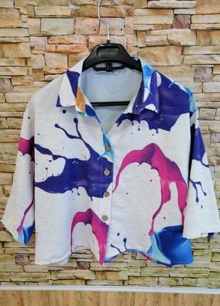 Укороченная оверсайз-рубашка в ляпках из натуральной ткани туречки