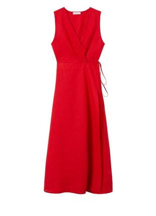 Сукня міді на запах льон виріз літня червона плаття mango1 фото