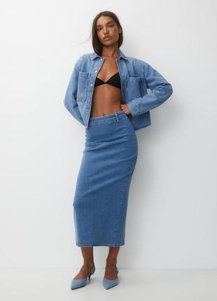 Джинсовая юбка-миди юбка-карандаш pull & bear 7395364