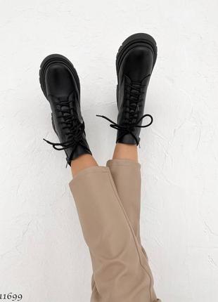 Черные натуральные кожаные демисезонные деми ботинки на шнурках шнуровке толстой высокой подошве платформе кожа осень осенние2 фото