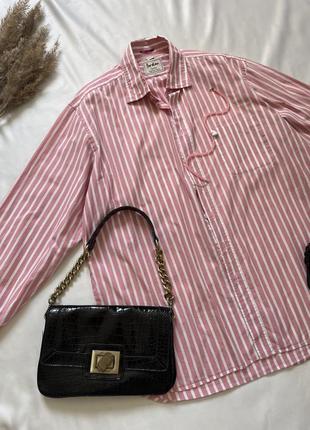 Рубашка в стиле барби, рубашка полоскатая, полосатая розовая рубашка унисекс5 фото