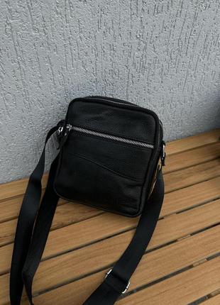 Мужская, черная сумка-планшет, натуральная кожа.