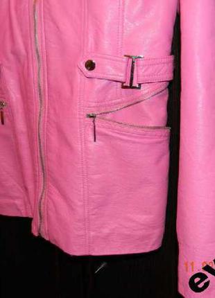Яркая и теплая розовая курточка из кожзама m-lp3 фото