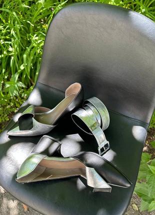 Кожаные туфли на каблуке из натуральной кожи3 фото
