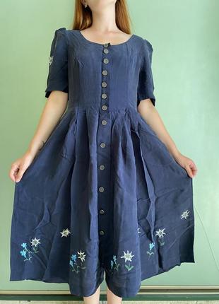 Винтажное австрийское платье с эдельвейсами от фирмы hochalm синяя винтаж в винтажном стиле летнее платье
