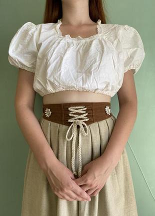 Австрийский хлопковый топ с квадратным вырезом винтажный винтажный стили с кружевом белый