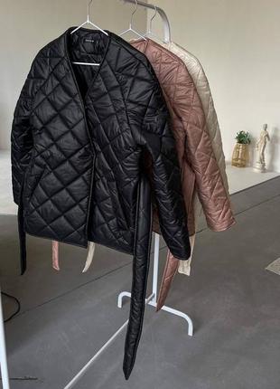 Куртка кимоно с поясом стёганное6 фото