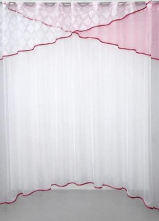 Шторка на кухню, балкон (270х170см) з ламбрекеном. колір рожевий з білим