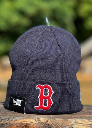 Оригинальная зимняя синяя шапка new era boston red sox essential cuff 12122731