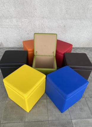 Квадратний м'який пуф "куб з нішою" 40x40x42 см кольору в асортименті1 фото