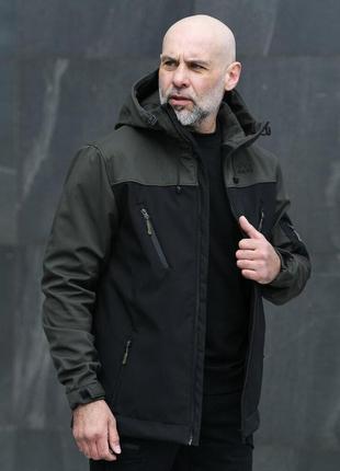 Демисезонная куртка soft shell хаки-чёрна2 фото