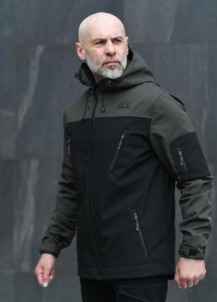 Демисезонная куртка soft shell хаки-чёрна3 фото