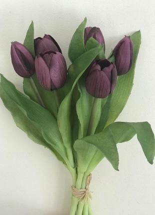 Штучний тюльпан lux, букет, 7 штук, темно-фіолетовий3 фото