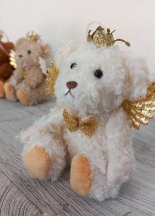 Новорічна м'яка іграшка ведмедик ангелок, 10 см, тканина, 3 дизайна2 фото
