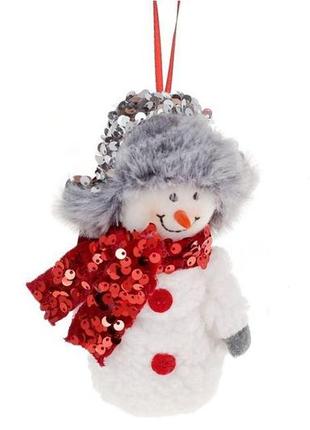 Новогодняя подвесная игрушка снеговик 15см, 2 дизайна новорічна підвісна іграшка сніговик 15см2 фото
