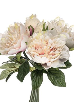 Штучний піон весільний, букет, 3 голови + 2 бутона, new кремовий штучний піон весільний, букет, 3 голови + 2
