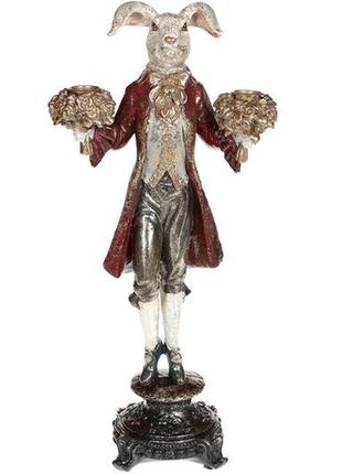 Декоративна статуетка-підсвічник білий кролик, колір - червоний