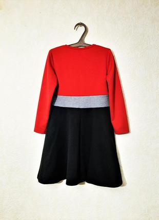 Тепла сукня демі-зима на дівчинку 5-6років трикотажне чорно-сіро-червоне довгі рукави6 фото