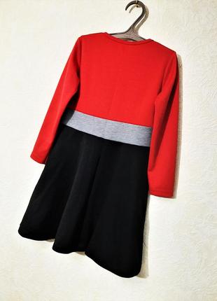 Тепла сукня демі-зима на дівчинку 5-6років трикотажне чорно-сіро-червоне довгі рукави8 фото