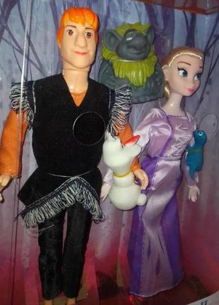 Куклы из мультфильма холодное сердце кристофф и эльза со снеговиком олафом гномом и ящерицей2 фото